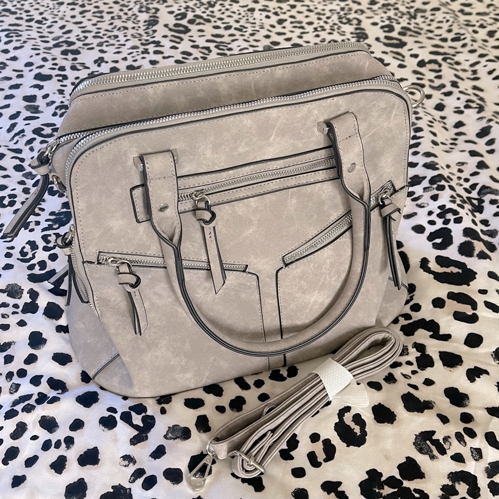 Medium Light Grey Micro Suede-like Vegan Purse